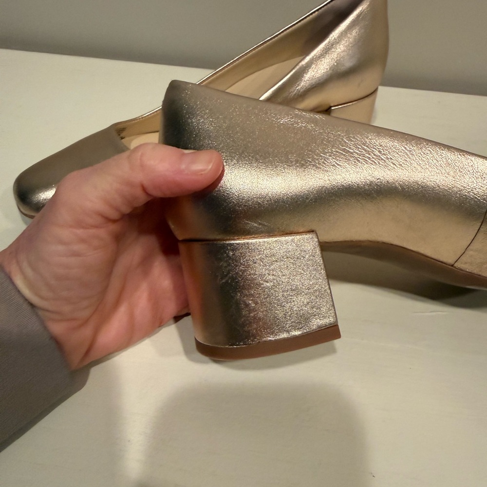 Alex Marie Gold Block Heel Pumps - Picture 9 of 11